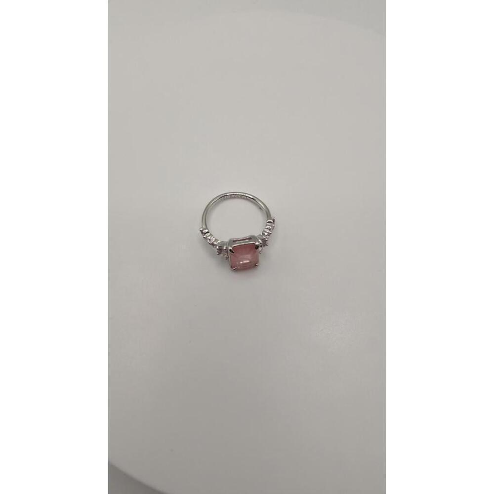 Silver Ring with Rectangular Pink Gemstone and Accent Stones Size 7 - Picture 4 of 9